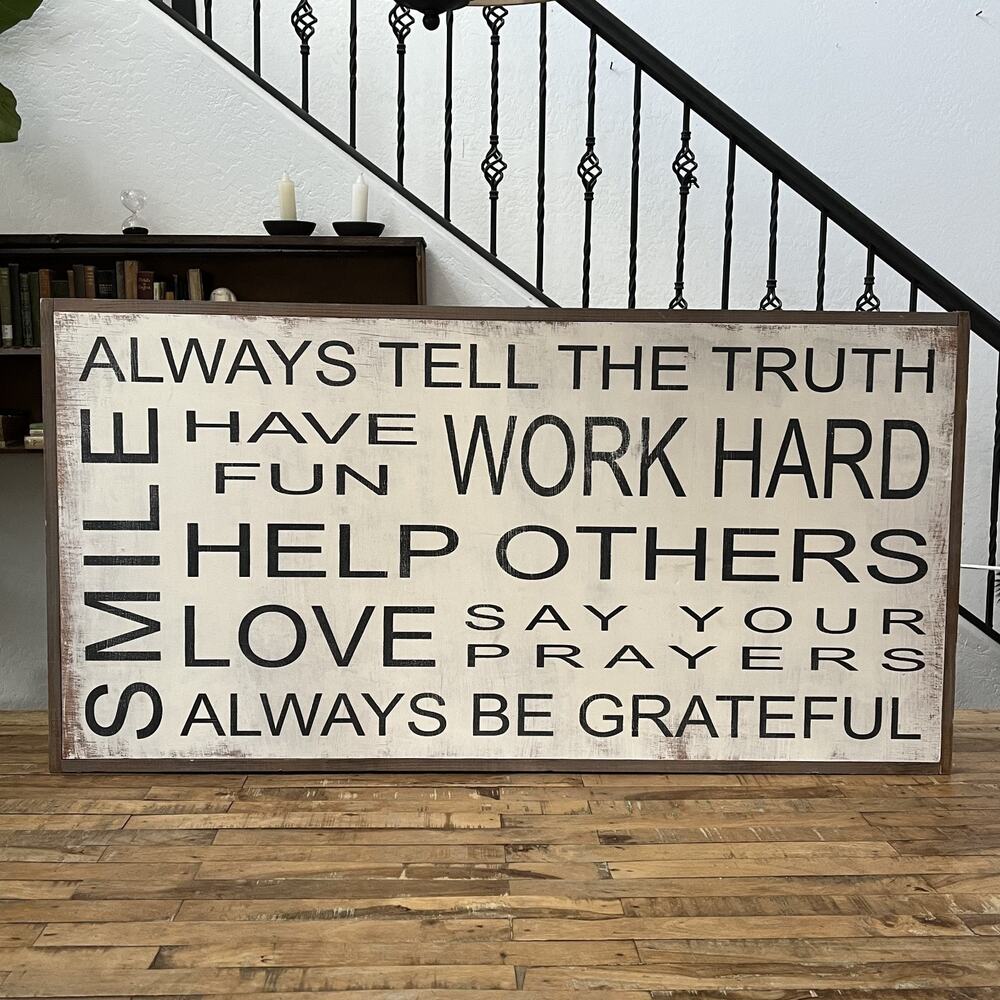 Family Rules & Values Wall Hanging Sign Farmhouse Decor Rustic Black Letters